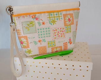 Handgemachte Blumen Armband Geldbörse, Vegan Leder Rahmen Tasche, Baumwoll Patchwork Clutch, Kleine Handgemachte Handtasche, Nettes Geschenk für Frauen