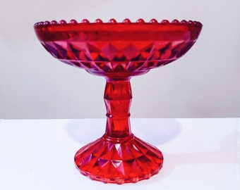 Vintage Pair Peach Carnival Glass Candy Pedestal Bowls Desert bowls Starter Dishes