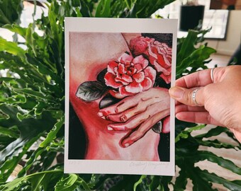 Portrait of a Woman Holding Flowers Print, Flower Portrait Print, Oil Painting Print