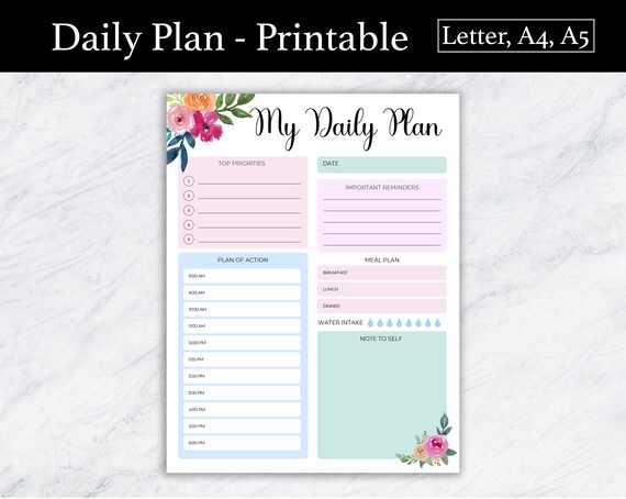 Floral Daily Planner Printable To-Do PDF A5 A4 Letter | Etsy