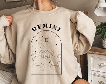 Boho Gemini Horoscope Unisex Sweatshirt, Zodiac Astrology Womens Sweater