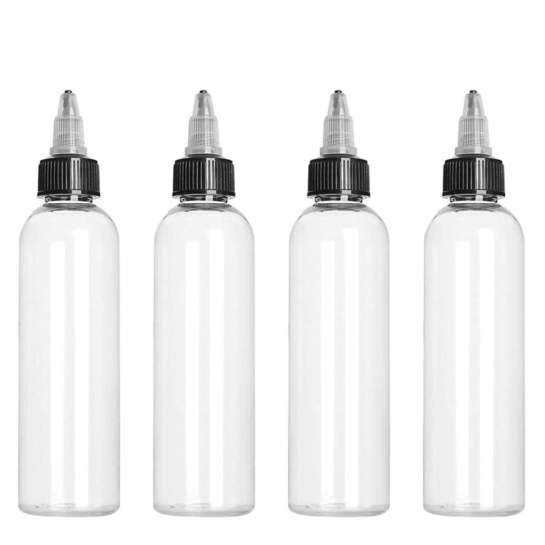 4 oz plastic Refillable clear bottle with twist cap for hair products, lotions, or travel-sized liquids