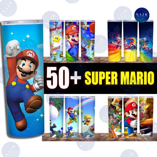 50 + Super Mario Tumbler Bundle, Tumbler Wrap PNG Bundle Design numérique, Mario Bros Tumbler 20 oz Skinny Sublimation, téléchargement immédiat