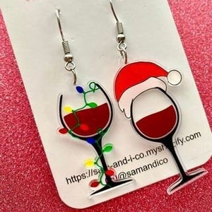 Red Wine glasses Christmas Earrings - Statement Earrings