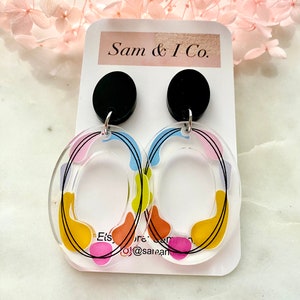 Oval Artsy colourful earrings- Fun Printed Acrylic Teacher Earrings
