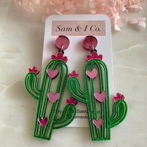 Cactus -  Fun Acrylic Teacher Earrings - Statement Earrings