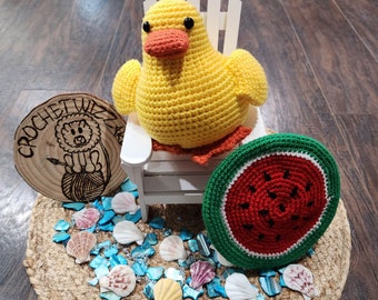 PATTERN: Delilah Duck Crochet Amigurumi Pattern, Crochet Duck Pattern, Crochet Duck Amigurumi, Crochet Watermelon, Amigurumi Watermelon