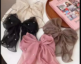 Romantici fermagli per capelli con fiocco in chiffon, grandi mollette a nastro con farfalla, eleganti accessori per capelli da donna, decorazioni per la testa posteriore del vestito per capelli