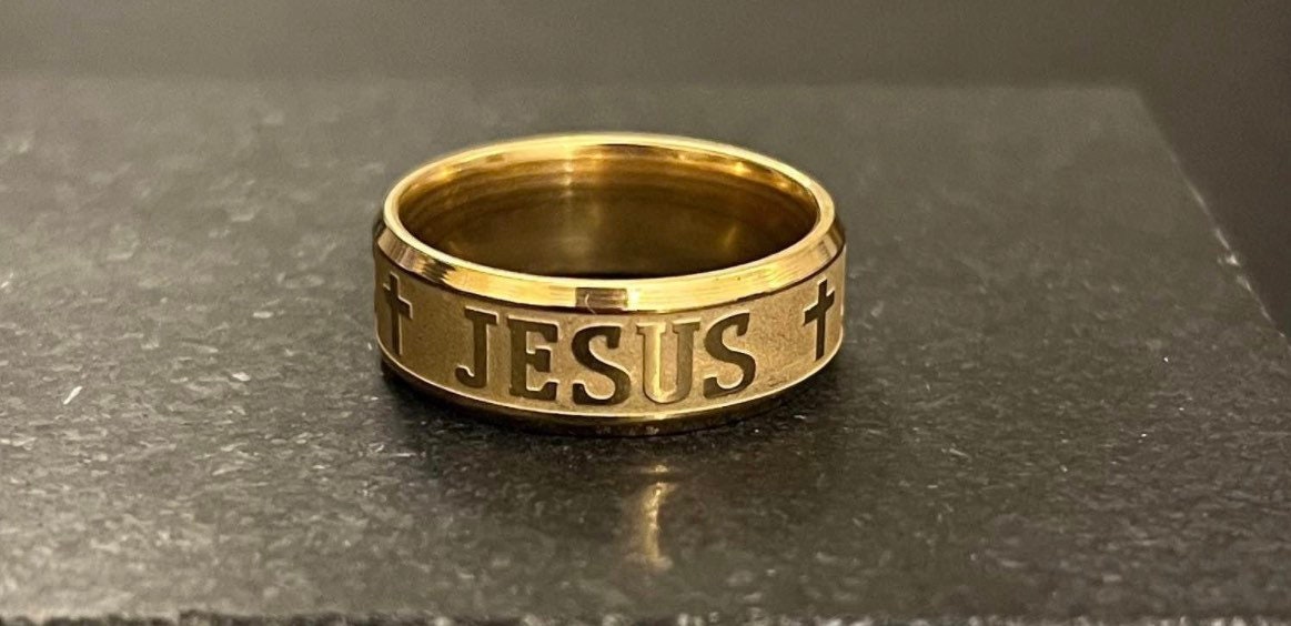 Stainless steel jesus best sale ring
