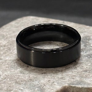Men’s Deep Black Brushed Stainless Steel Ring | 8 mm Wide Classic Band Ring | Anniversary, Engagement, Wedding, Gift