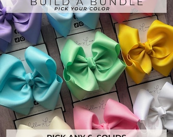 Build Your Own Bow Bundle | Set of 6 Solid Hair Bows | Pick Your Colors | Handmade Boutique Bows | Girls Hair Bow