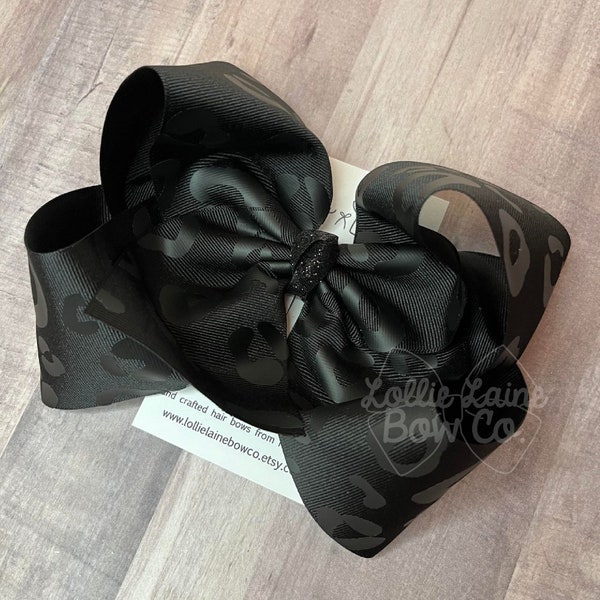 Black Leopard Hair Bow | Black leopard hair bow, leopard spot hair bow, animal print hair bow, solid black leopard bow, big bow, small bow