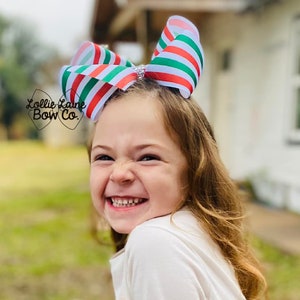 Red and Green Christmas Hair Bow | Christmas stripe hair bow, big bow, small bow, Christmas boutique bow