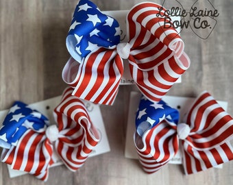 Stars and Stripes hair bow | USA hair bow, 5 inch bow, 6 inch bow, 7 inch bow, American flag, flag hair bow