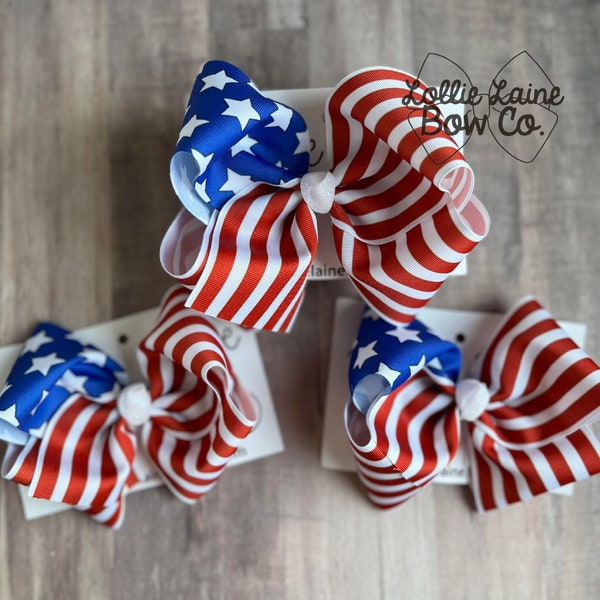 Stars and Stripes hair bow | USA hair bow, 5 inch bow, 6 inch bow, 7 inch bow, American flag, flag hair bow