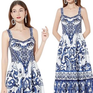 Dolce & Gabbana Majolica Tile-Print Dress in Blue