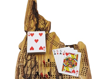 Tablero de cribbage Fractal Burn Idaho / Almacenamiento continuo de 3 pistas, clavijas y tarjetas