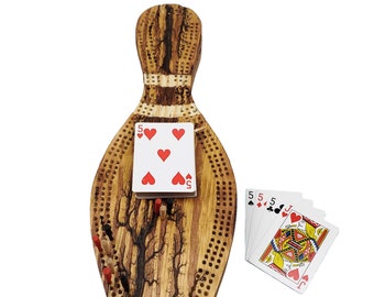 Tablero de cribbage de bolos Fractal Burn / Almacenamiento continuo de 3 pistas, clavijas y tarjetas