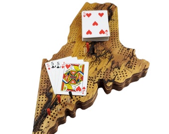 Tablero de cribbage Fractal Burn Maine / Almacenamiento continuo de 3 pistas, clavijas y tarjetas