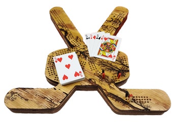 Tablero de cribbage Fractal Burn Hockey Sticks / Almacenamiento continuo de 3 pistas, clavijas y tarjetas