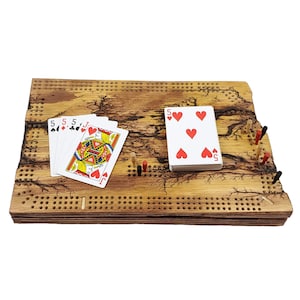 Deluxe North Dakota State Cribbage Board | Fractal Burn | Continuous 3-Track | Skunk Lines | Peg And Card Storage | Decoration | Gift