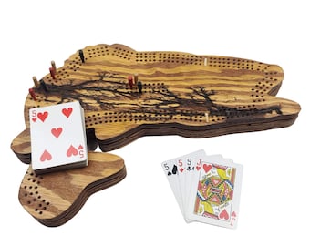 Tablero de cribbage Fractal Burn Bass / Almacenamiento continuo de 3 pistas, clavijas y tarjetas
