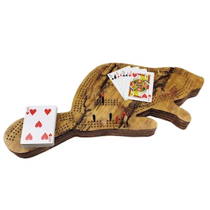Deluxe Beaver Cribbage Board | Fractal Burn | Continuous 3-Track | Skunk Lines | Peg And Card Storage | Decoration | Gift