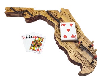 Tablero de cribbage Fractal Burn Florida / 3 pistas continuas, almacenamiento de clavijas y tarjetas