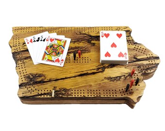 Tablero de cribbage Fractal Burn Iowa / Almacenamiento continuo de 3 pistas, clavijas y tarjetas