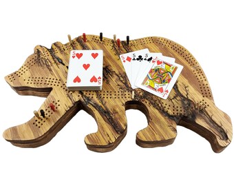 Tablero de cribbage Fractal Burn Bear / Almacenamiento continuo de 3 pistas, clavijas y tarjetas