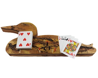 Tablero de cribbage Fractal Burn Loon / 3 pistas continuas, almacenamiento de clavijas y tarjetas