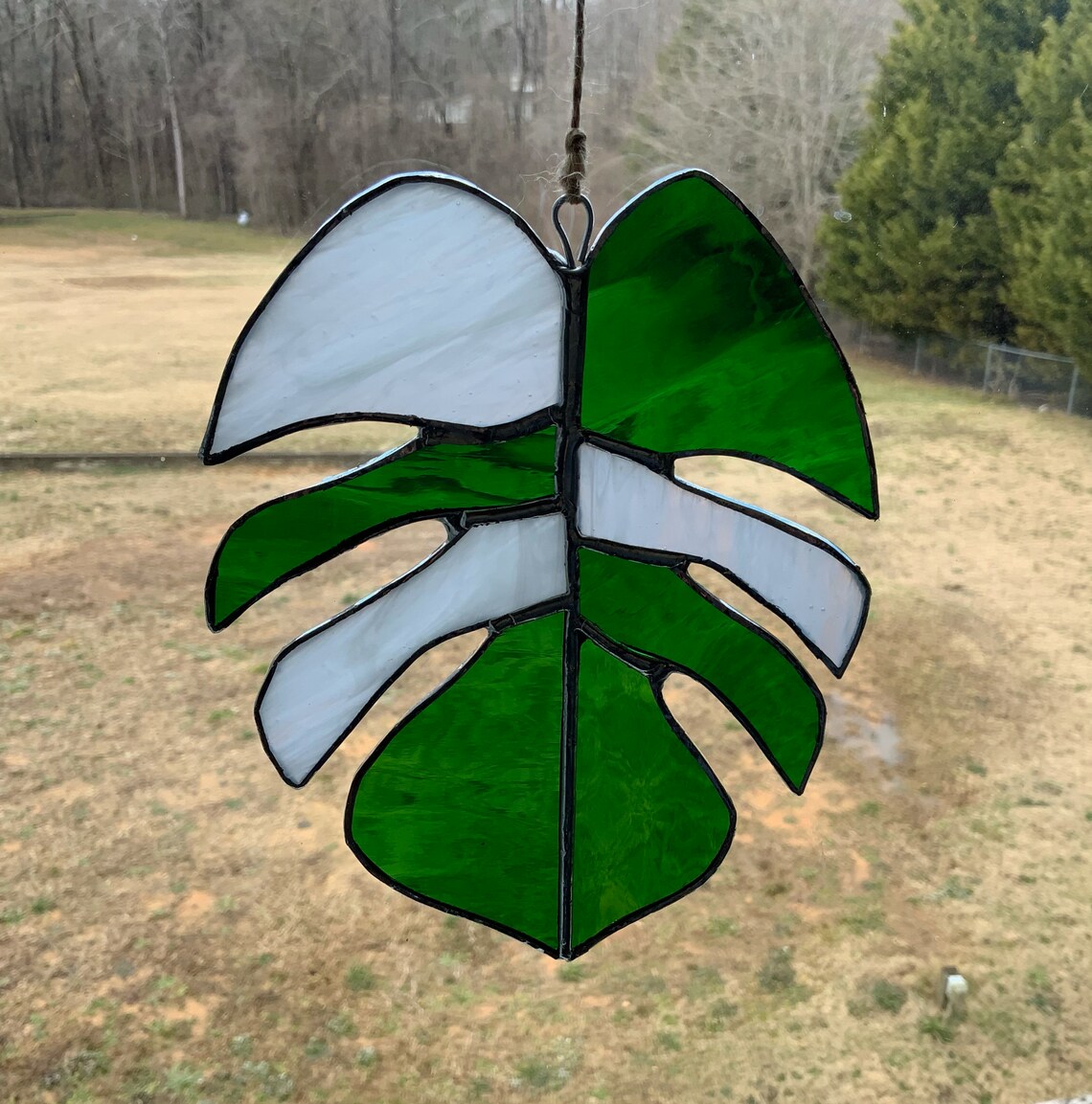 Variegated Monstera Leaf Stained Glass Suncatcher Wall Etsy