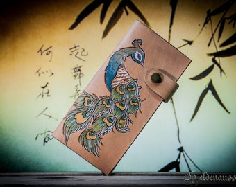 Handmade Personalizable Leather Wallet Peacock Beauty Leather Wallet - Configurable Unique Item!