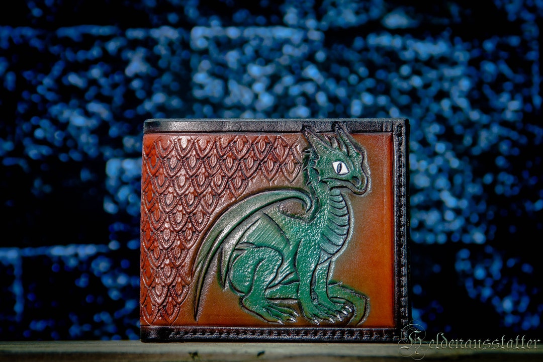 Handmade Leather Wallet Medieval Dragon Leather Wallet Unique Piece - Etsy