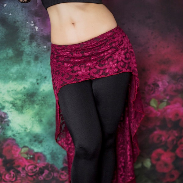 Magenta Lace Belly Dance Skirt | Asymmetrical Training Wear