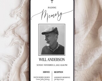 Personalized Funeral Evite | Minimalistic Memorial Announcement | Digital Invites with Photo | Editable Smartphone Obituary Template | AA4
