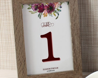 Wedding Table Numbers 1 to 20 Cards Printable Floral Wedding Table Number Instant Digital Download Wedding Decor Purple Flowers AA2