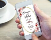 Virtual Wedding Invitation, Burgundy Wedding Evite for Bride & Groom, Paperless E Invite Wed Day Template Corjl Digital Instant Download AA2