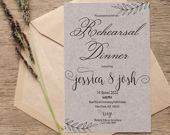 Rehearsal Dinner Invitation Editable Template, Rustic Floral Invite for Couple, Night Before Wedding Event Instant Digital Download AB1