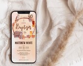 Electronic Woodland Baptism Invitation, Editable Baby Invite Template Paperless CORJL Personalize Digital Download Try Before U Buy AC3