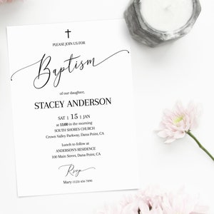 Baptism Invitation Minimalistic Template Personalized Editable Invite Printable Corjl DIY Instant Digital Download Make My Own AA4