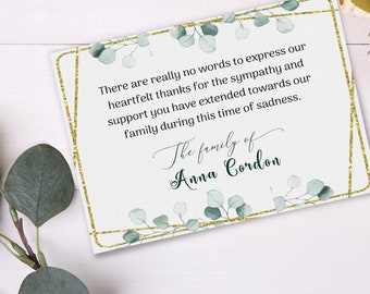 Editable Sympathy Acknowledgement Cards, Funeral Thank You Card Eucalyptus Floral Template Printable Memorial Card Try Before U Buy AA3