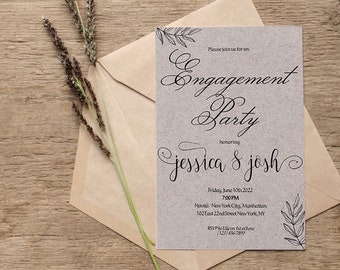 Engagement Party Invitation Template Rustic Minimal Wedding Personalized Editable Invite Printable Corjl DIY Instant Digital Download AB1