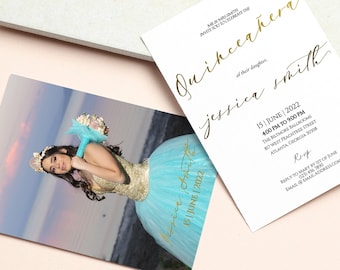 Quinceanera Invitation, Minimalist with Photo Mis Quince Birthday Template, Fifteenth Bday Invite Printable Instant Digital Download AA9
