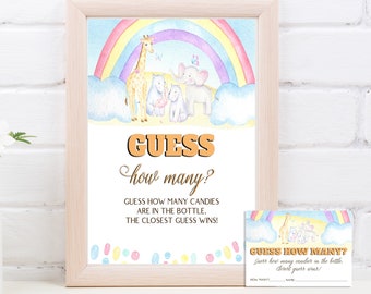 Safari Guess How Many Sign and Cards, Animals Baby Shower Game Sign & Tickets Printable Template Instant Digital Download AC2