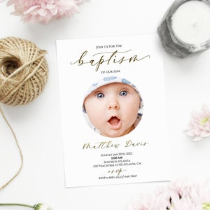 Baptism Invitation Template Minimalistic Photo Printable DIY Editable Floral Personalized Floral Corjl Instant Download Try before U Buy AA9
