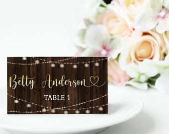 Wedding Place Cards Editable Escort Cards Guest Name Template Printable Place Cards Corjl Rustic Instant Digital Download Make My Own AB3