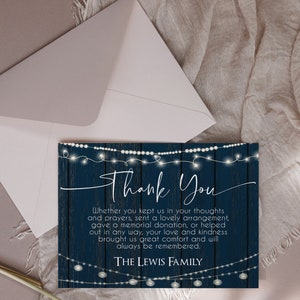 Rustic Navy Wood Editable Funeral Thank You, Sympathy Acknowledgement Cards Template Printable Memorial Card Try Before U Buy AB2