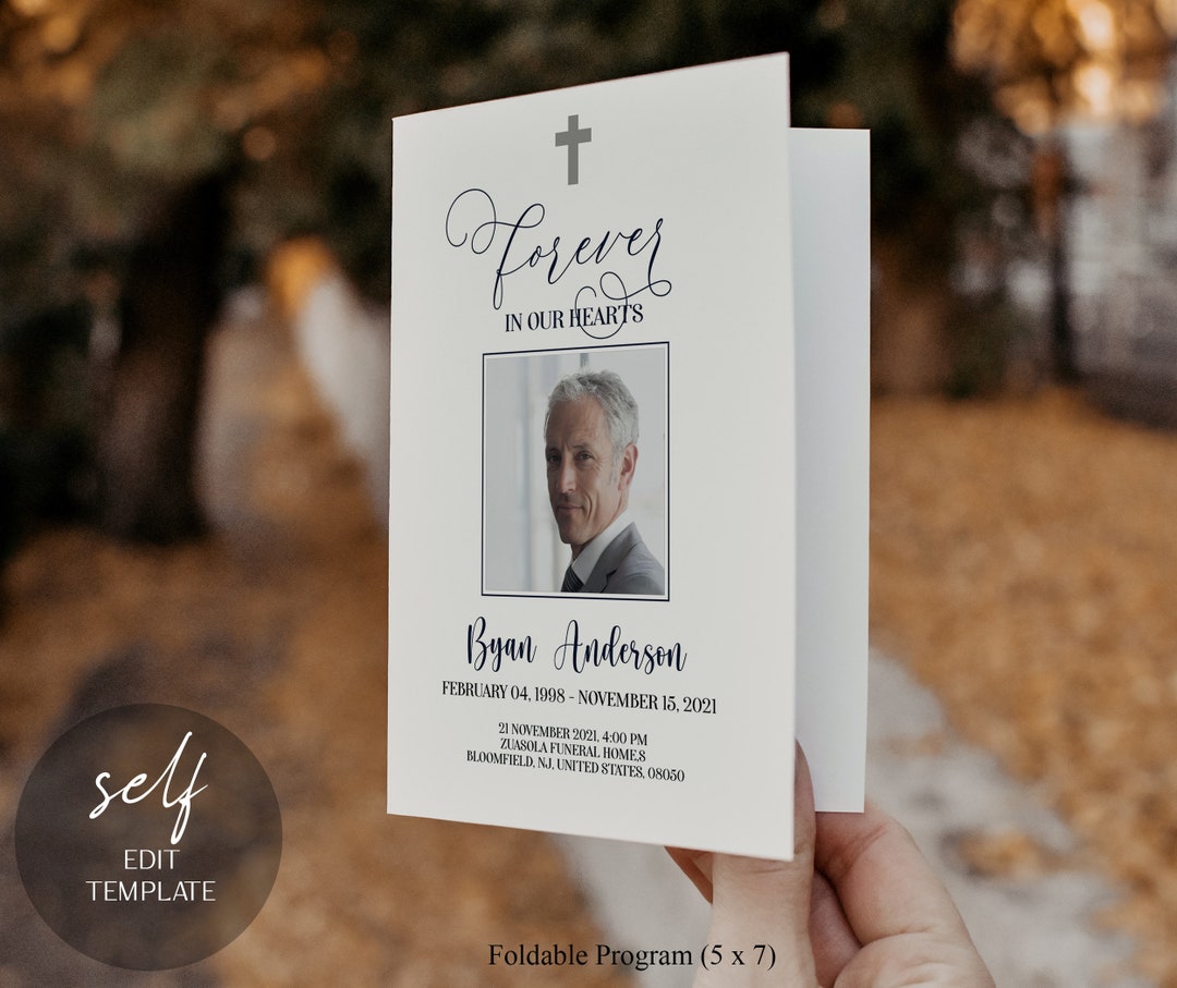 Minimalistic Funeral Program Card, Celebration of Life Editable ...