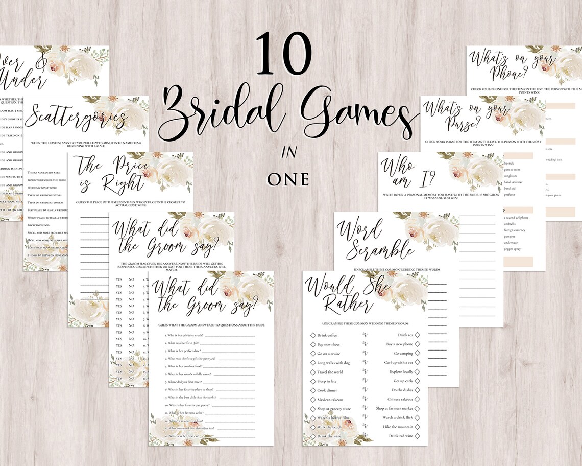 Bridal Games Set of 10, Bridal Party Printables, Bachelorette Party ...